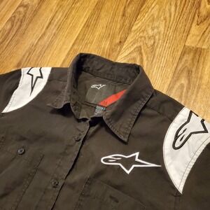 Alpinestars Shirt Boys Medium Black White Pit Crew Button Up Y2K